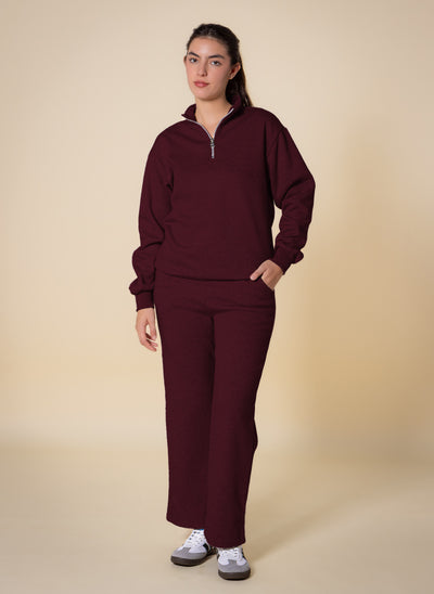 TEXTURED QUATER-ZIP SWEATER SET