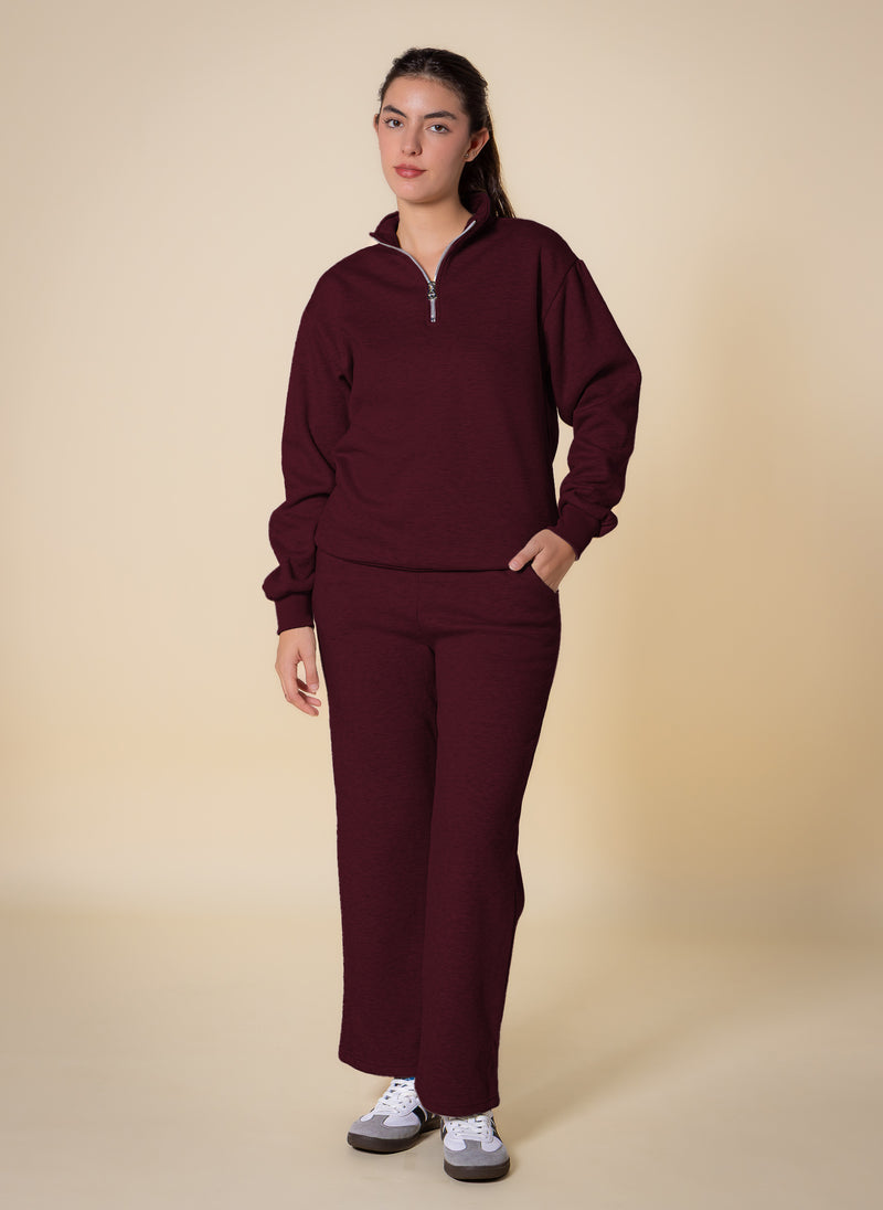 TEXTURED QUATER-ZIP SWEATER SET