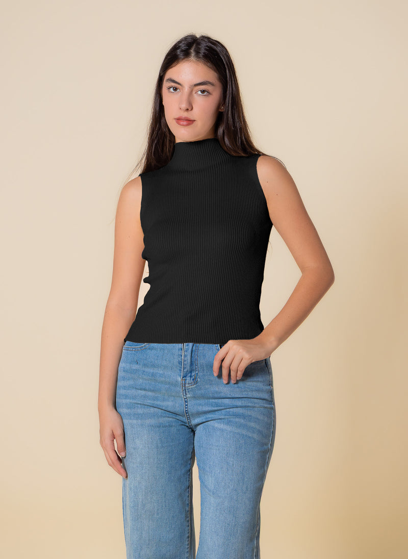 KNITED WOOL BLEND HIGH NECK TOP