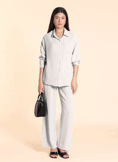 LINEN BLEND STRIPE SHIRT SET