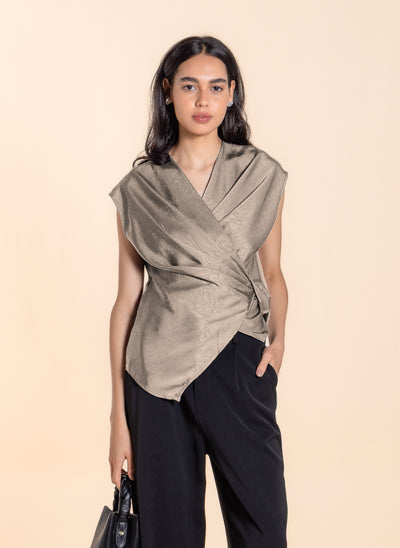 WRAP TEXTURED SATIN TOP