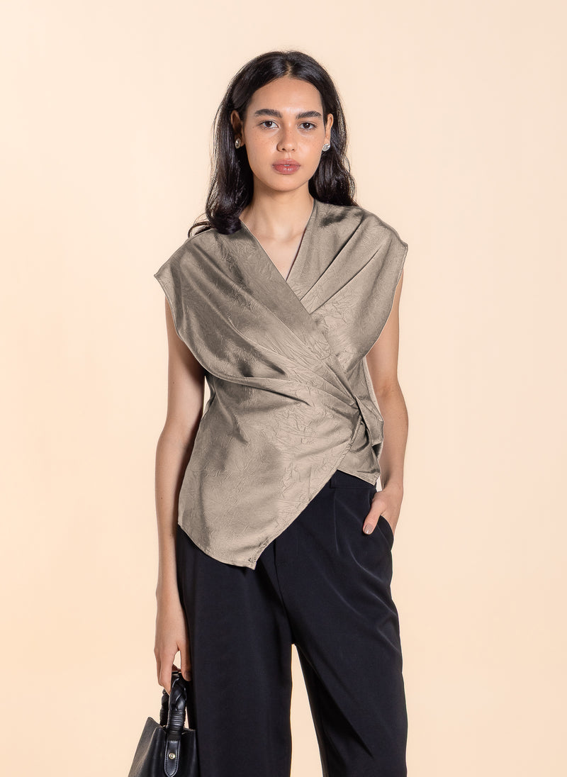 WRAP TEXTURED SATIN TOP