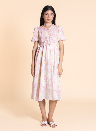 DETAILED FLORAL MIDI DRESS