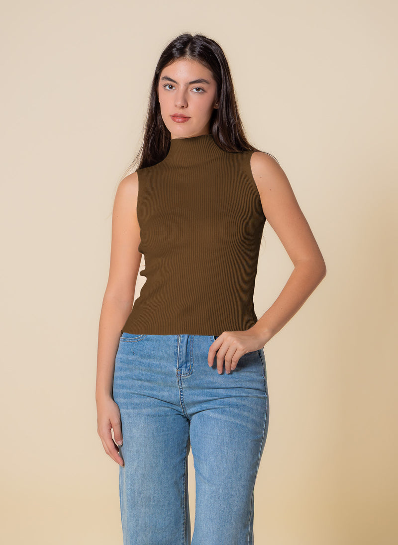KNITED WOOL BLEND HIGH NECK TOP