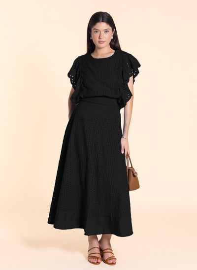 DETAILED CUTWORK SKIRT SET