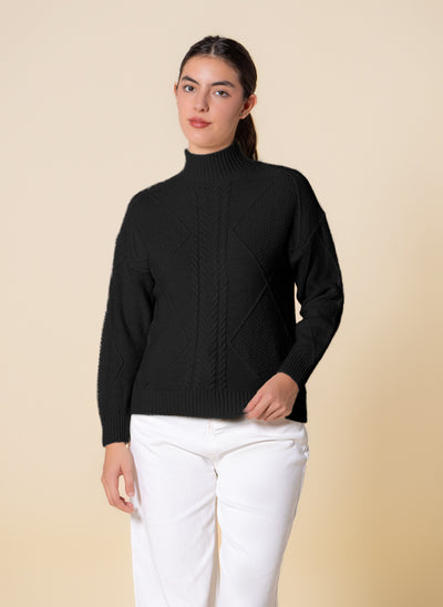 CABLE KNIT HIGH NECK SWEATER