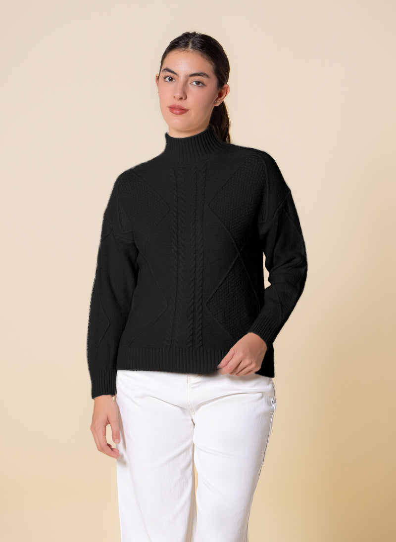 CABLE KNIT HIGH NECK SWEATER