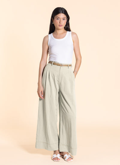 WIDE-LEG LINEN BLEND TROUSERS