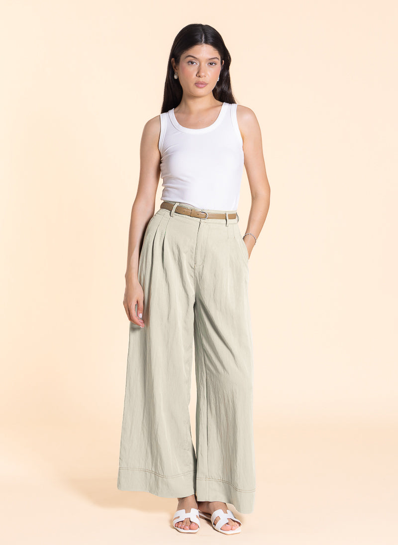 WIDE-LEG LINEN BLEND TROUSERS