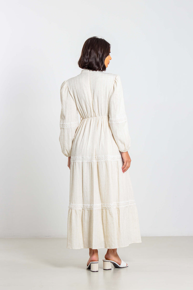TEXTURED LINEN BLEND DRESS