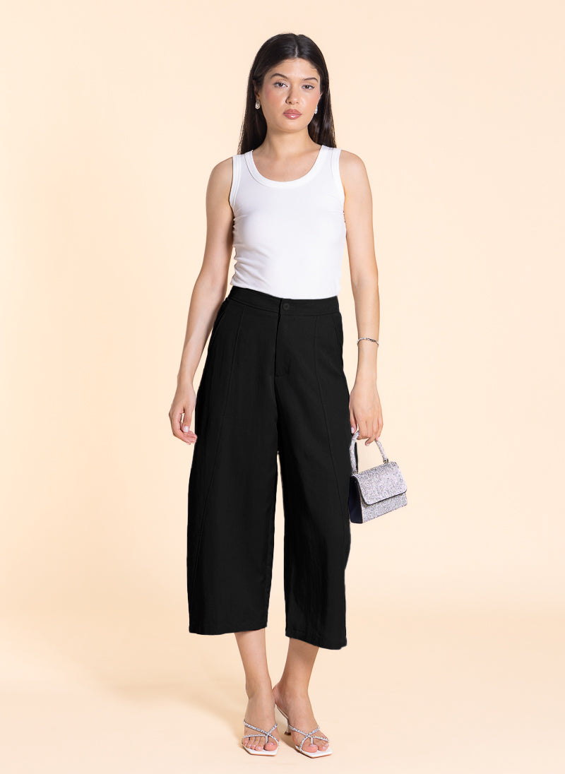 CURVED LINEN BLEND TROUSERS