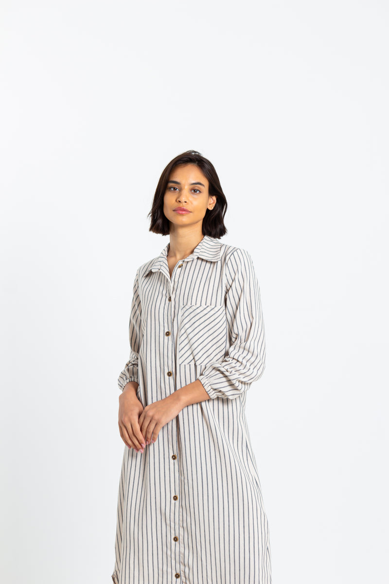 LINEN BLEND MIDI DRESS