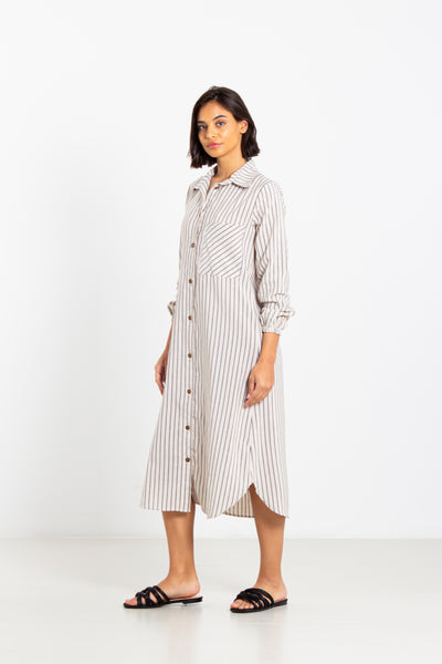 LINEN BLEND MIDI DRESS