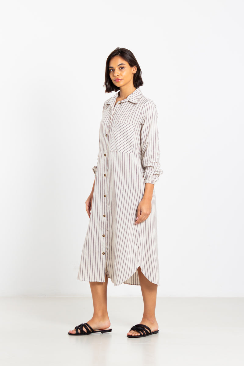 LINEN BLEND MIDI DRESS