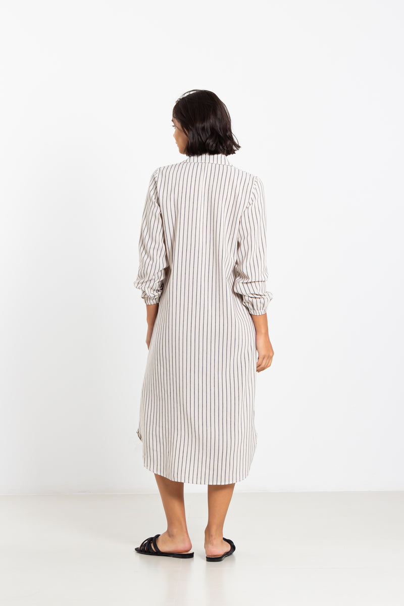 LINEN BLEND MIDI DRESS