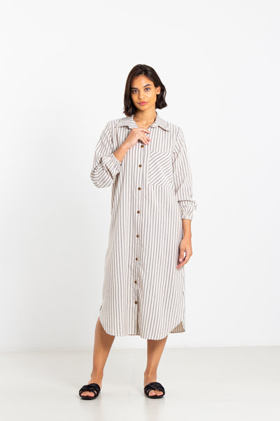 LINEN BLEND MIDI DRESS