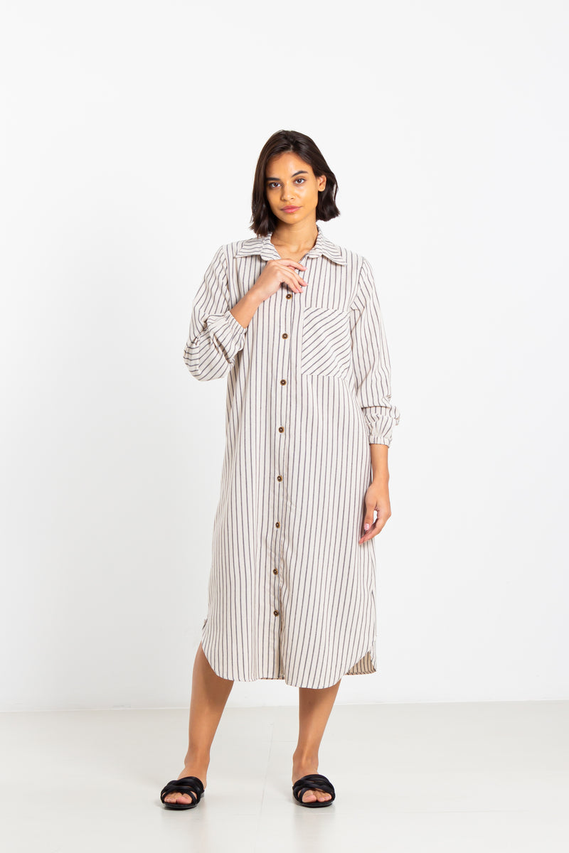 LINEN BLEND MIDI DRESS
