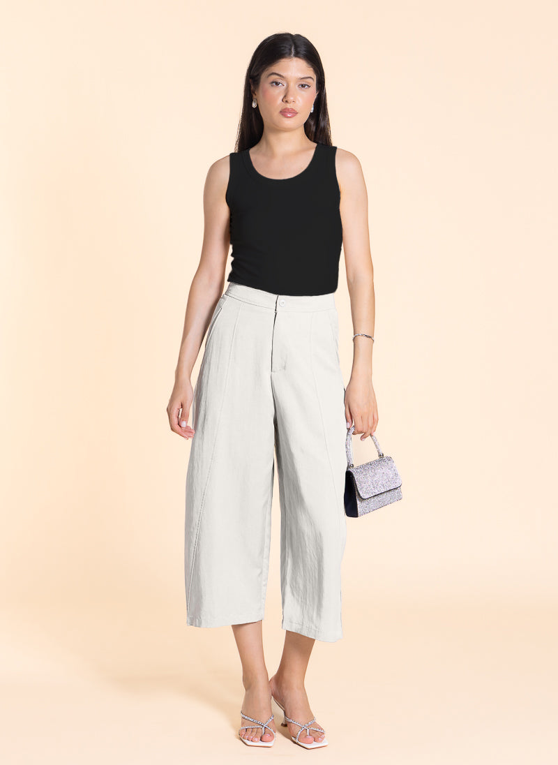 CURVED LINEN BLEND TROUSERS