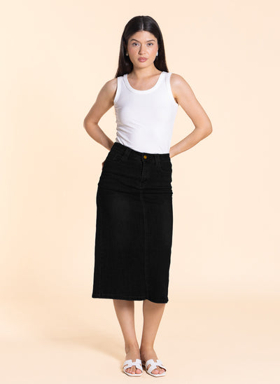 DETAILED MIDI DENIM SKIRT