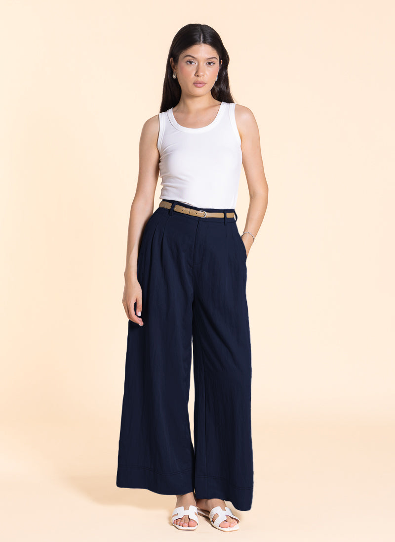 WIDE-LEG LINEN BLEND TROUSERS