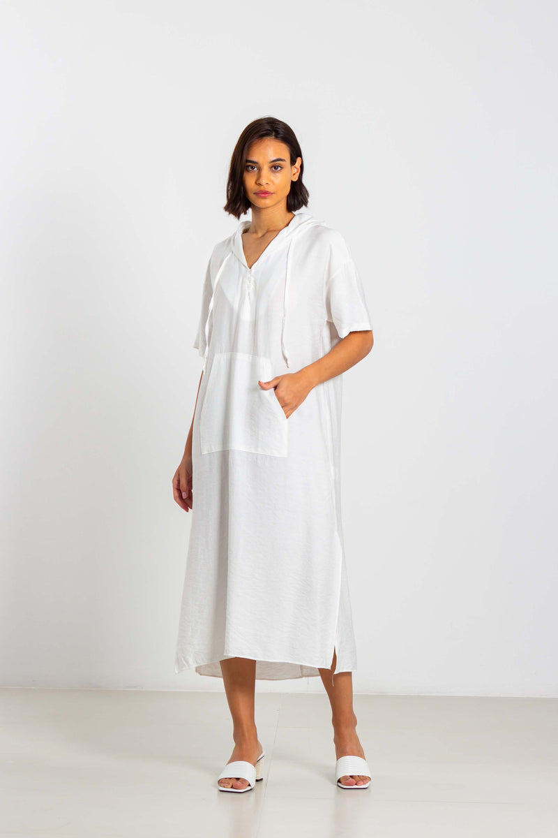 LINEN BLEND HOODIE DRESS