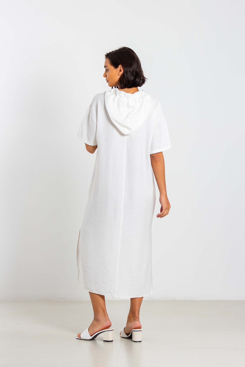 LINEN BLEND HOODIE DRESS