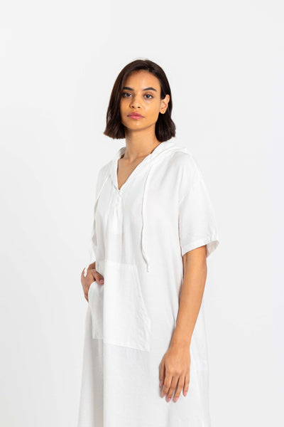 LINEN BLEND HOODIE DRESS