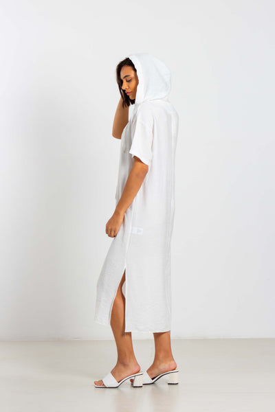 LINEN BLEND HOODIE DRESS