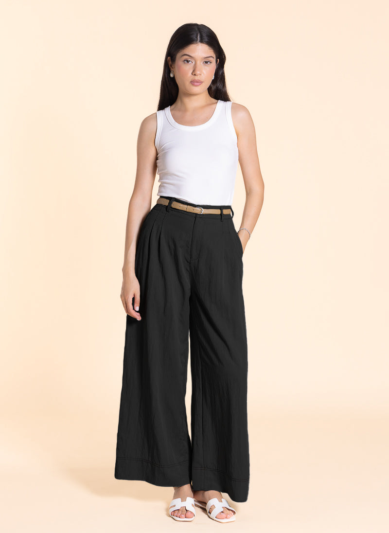 WIDE-LEG LINEN BLEND TROUSERS