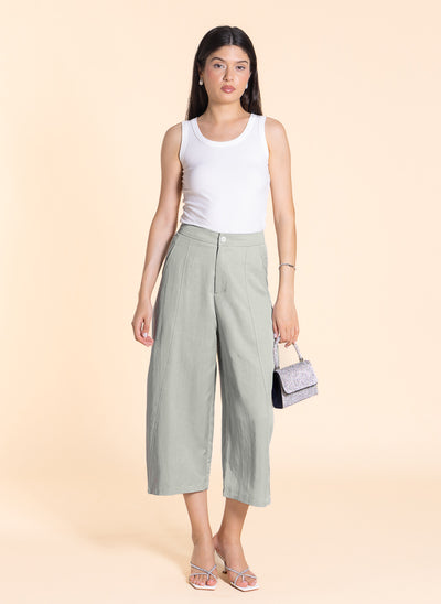 CURVED LINEN BLEND TROUSERS