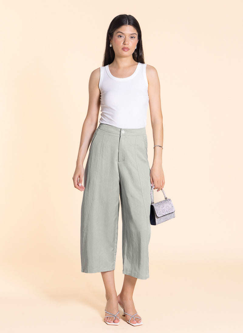 CURVED LINEN BLEND TROUSERS
