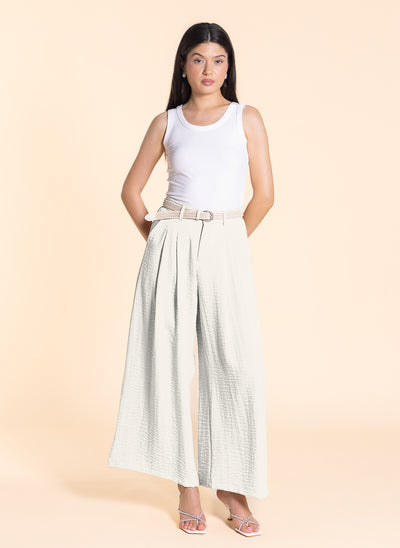 WIDE LEG LINEN BLEND TROUSERS