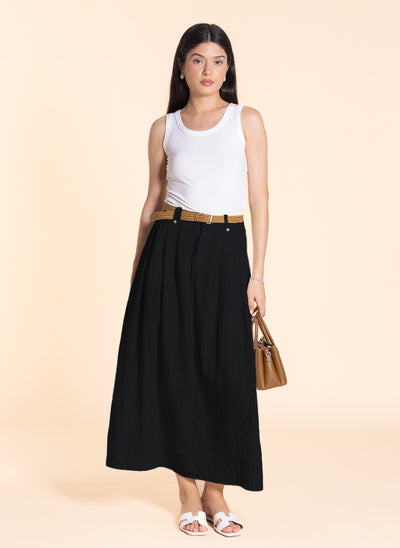 LINEN BLEND MAXI SKIRT WITH BELT