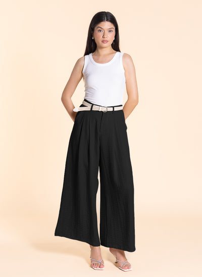 WIDE LEG LINEN BLEND TROUSERS