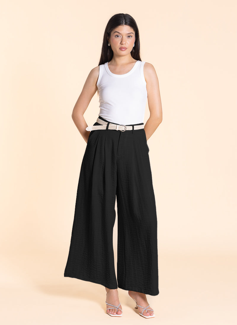 WIDE LEG LINEN BLEND TROUSERS