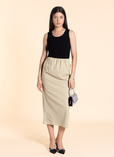 MIDI LINEN BLEND SKIRT