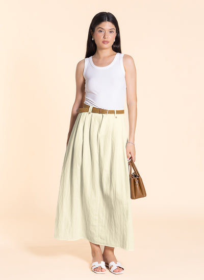 LINEN BLEND MAXI SKIRT WITH BELT