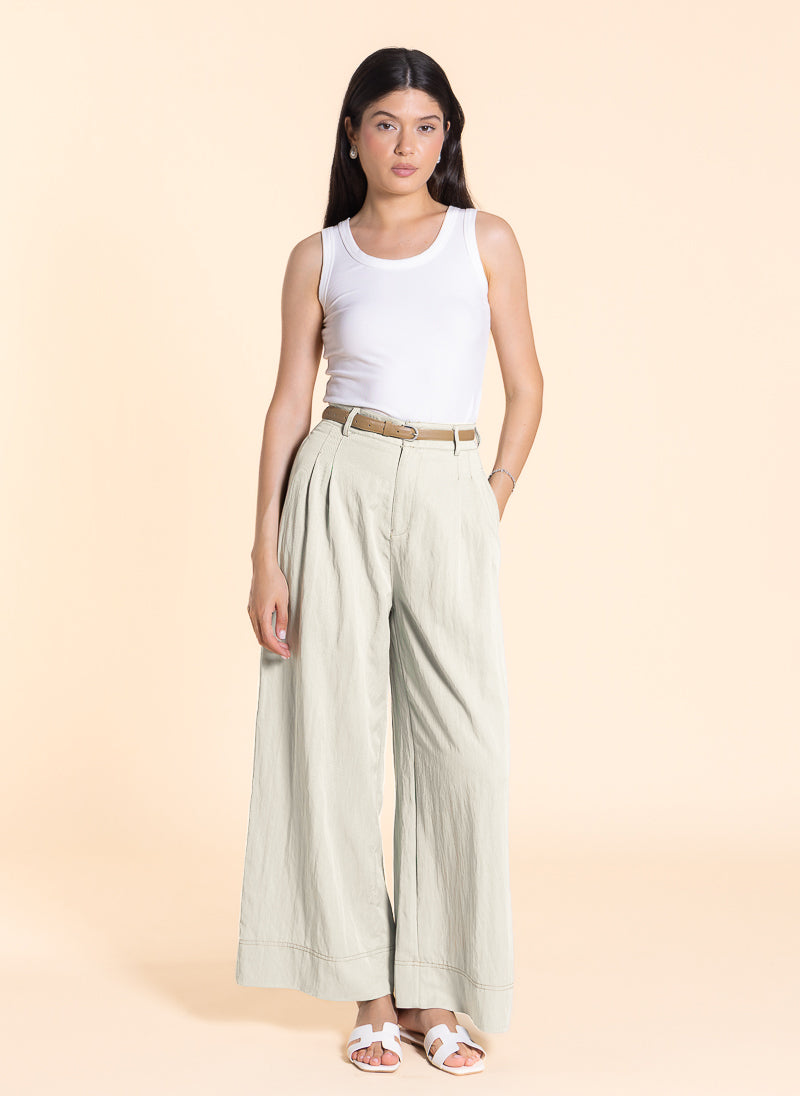 WIDE-LEG LINEN BLEND TROUSERS