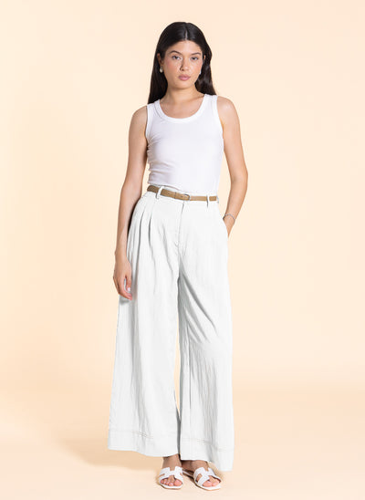 WIDE-LEG LINEN BLEND TROUSERS