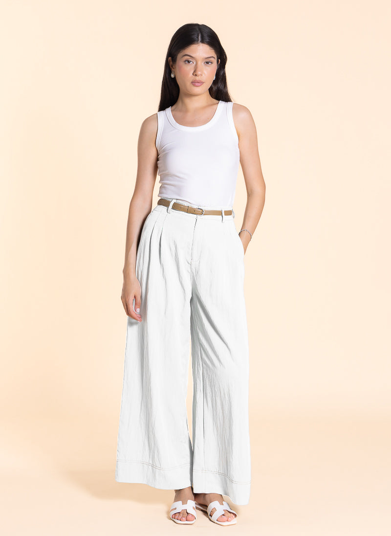 WIDE-LEG LINEN BLEND TROUSERS