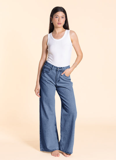 MID-WAIST WIDE LEG JEANS