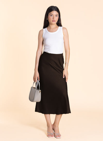 TEXTURED MIDI SATIN SKIRT