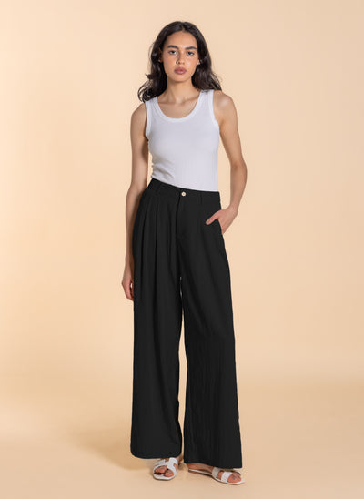 LINEN BLEND WIDE-LEG TROUSERS