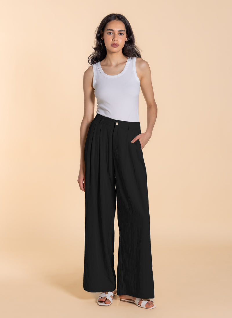 LINEN BLEND WIDE-LEG TROUSERS