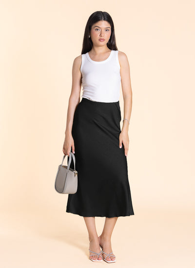 TEXTURED MIDI SATIN SKIRT