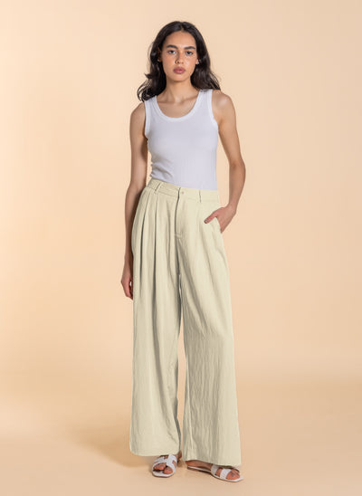 LINEN BLEND WIDE-LEG TROUSERS