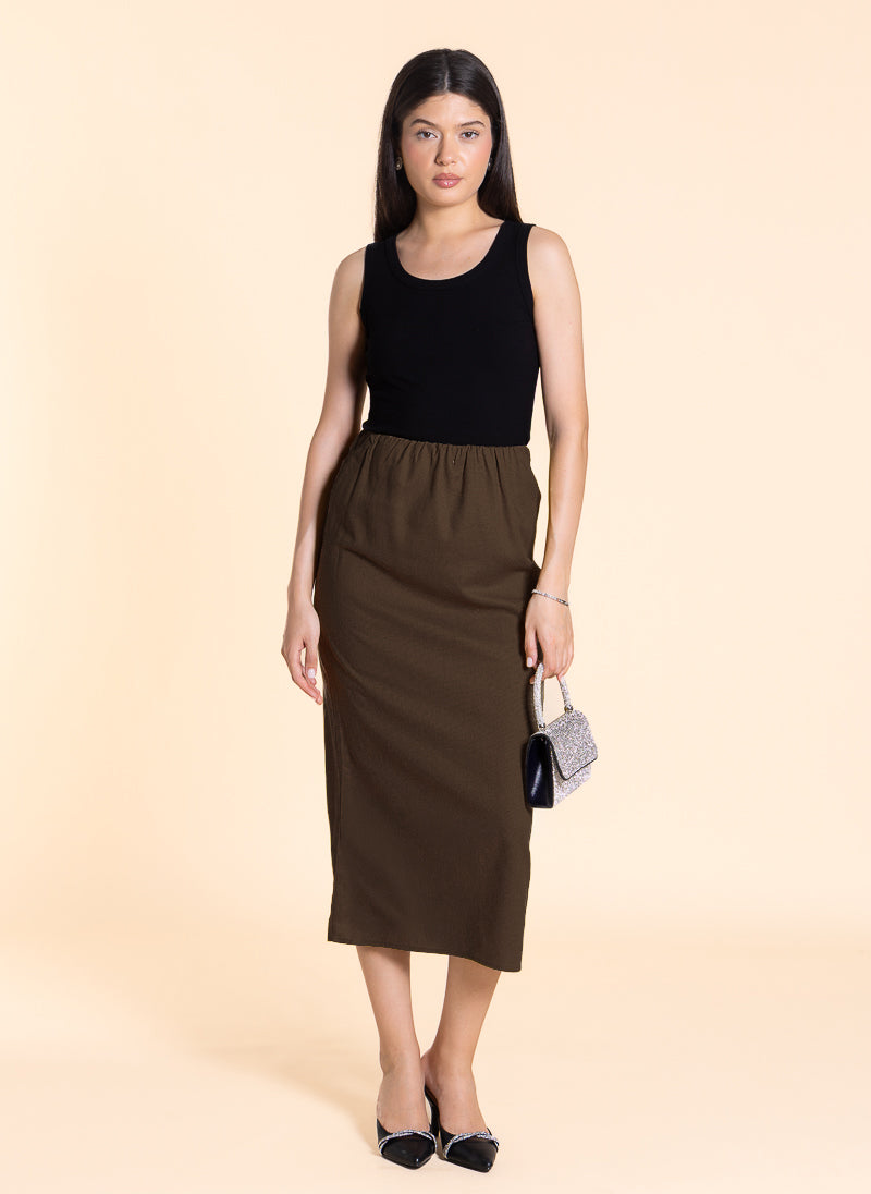 MIDI LINEN BLEND SKIRT