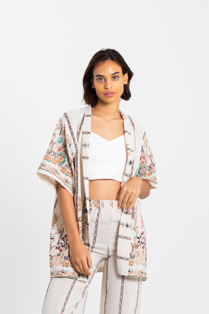 ETHNIC PRINT KIMONO SET