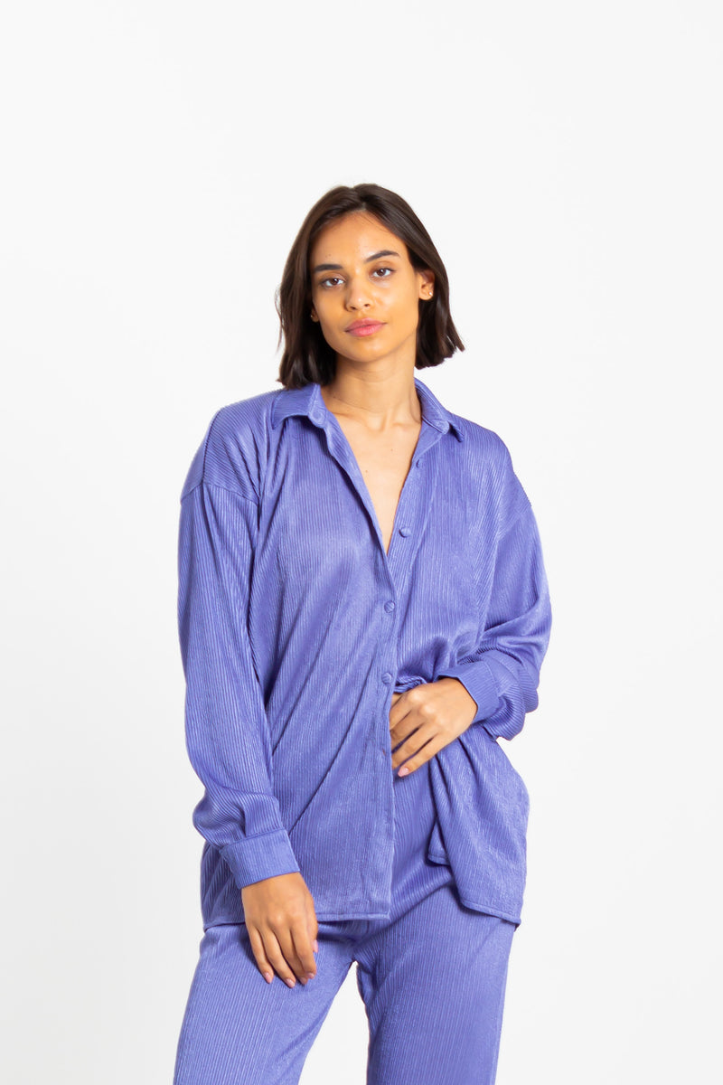 PLISSE SATIN SHIRT SET