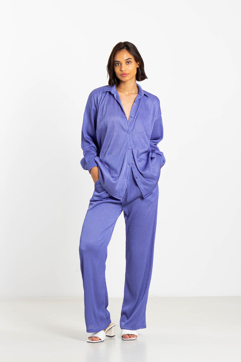 PLISSE SATIN SHIRT SET